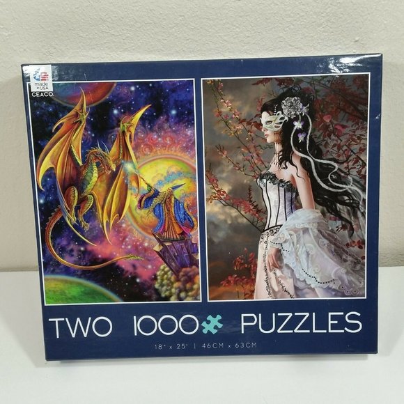 2 Ceaco 1000 Pc Puzzles "Magic"  "Aveliad Autumn" Dragon Wizard Fantasy Jigsaw - Picture 1 of 9